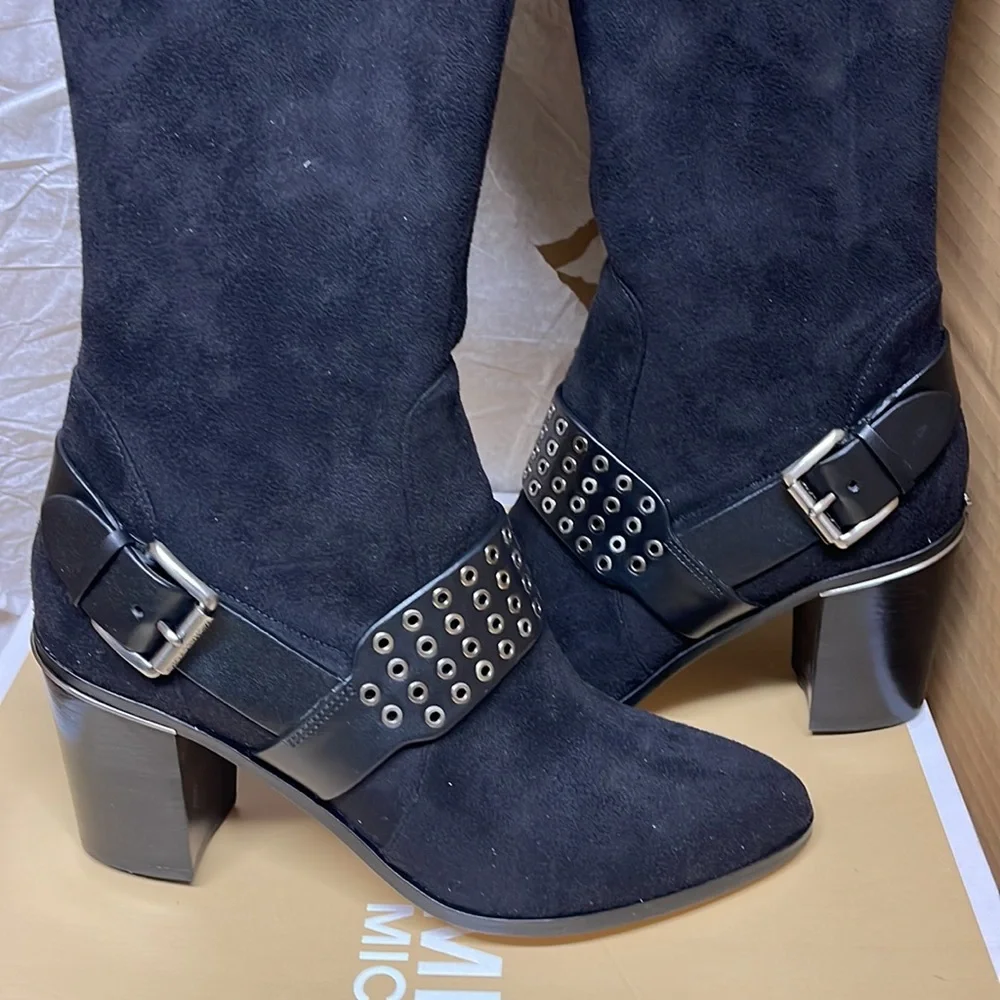 BNIB Michael Kors Boot Nadine Black Stretch suede 3”heeled size - Picture 7 of 11